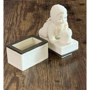 Dept 56 Two Piece Trinket Box Happy Birthday Angel Blowing Out Candle On Cake